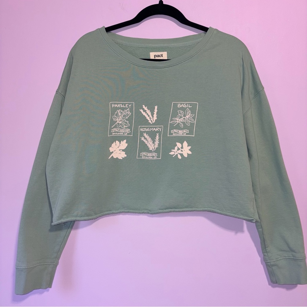 Pact Organic Cotton Graphic Sweatshirt Cropped Women L Casual Lounge Athleisure